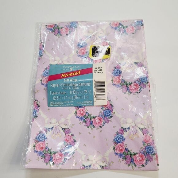 Vintage 80s 90s Forget Me Not Kawaii Pastel Floral Ribbon Gift Wrap - Picture 1 of 7